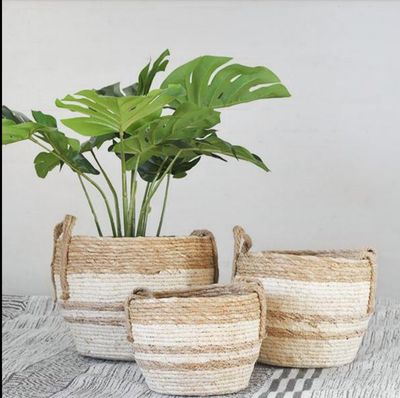 Stripe Straw Basket LG