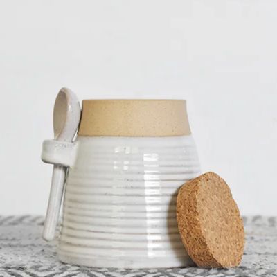 8&quot; White Jar with Spoon