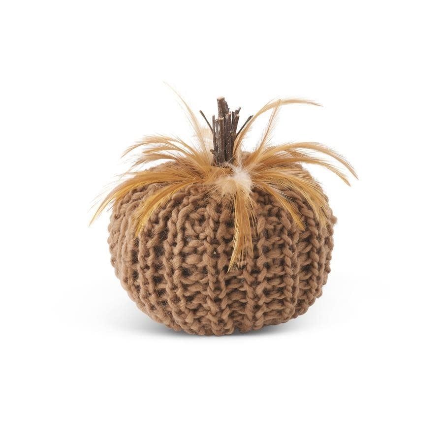 Crochet Pumpkin w/ Wood Stem 5&quot; Brown