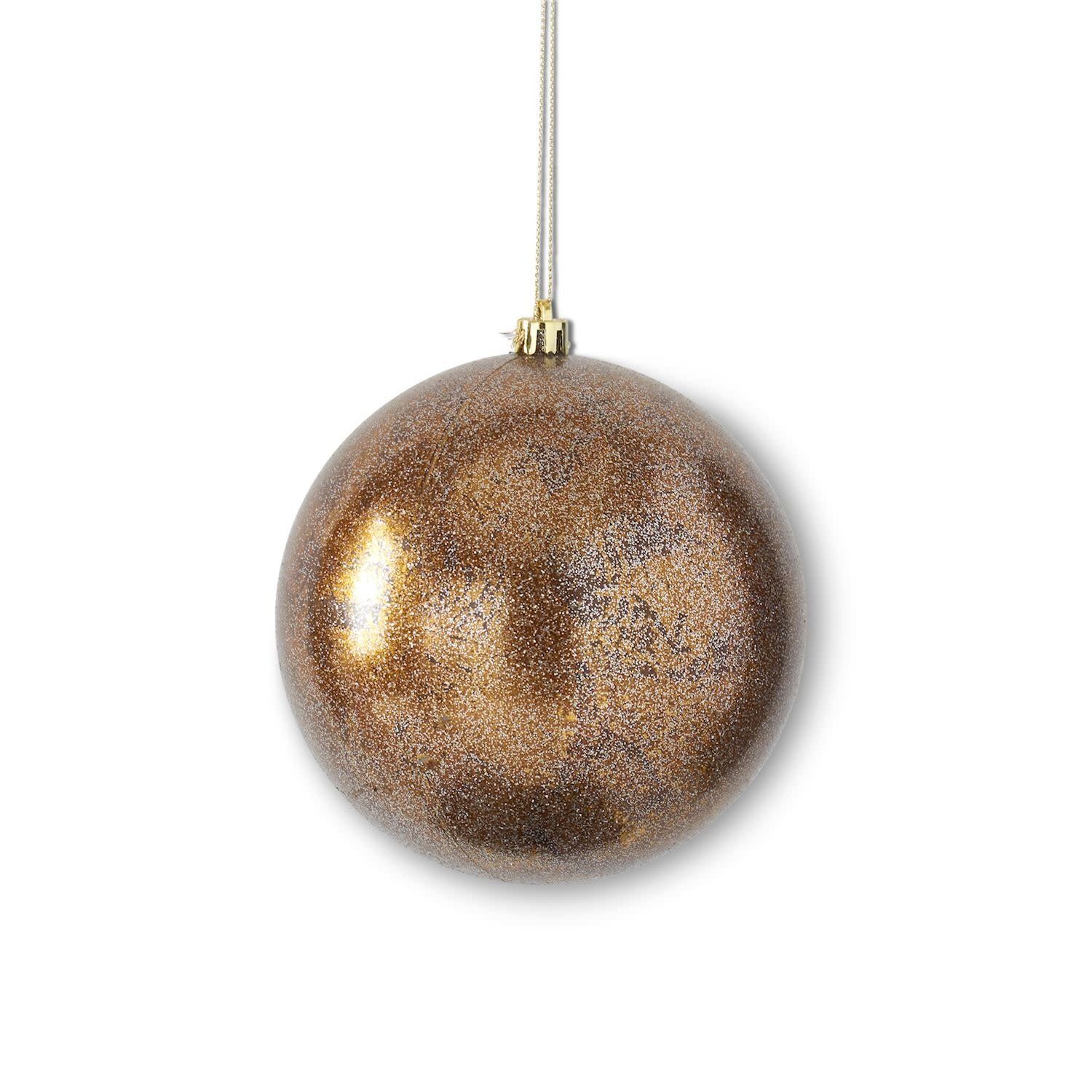 Glittered Bronze Round Gold Leaf Shatterproof Ornament 4&quot;