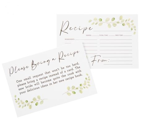 4 x 6 Recipe Cards - Wedding Shower 20 pk