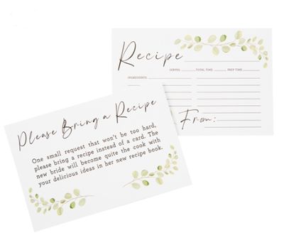 4 x 6 Recipe Cards - Wedding Shower 20 pk