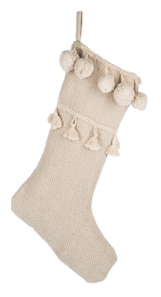 Woven Stocking With Poms &amp; Tassel