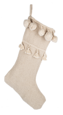 Woven Stocking With Poms &amp; Tassel