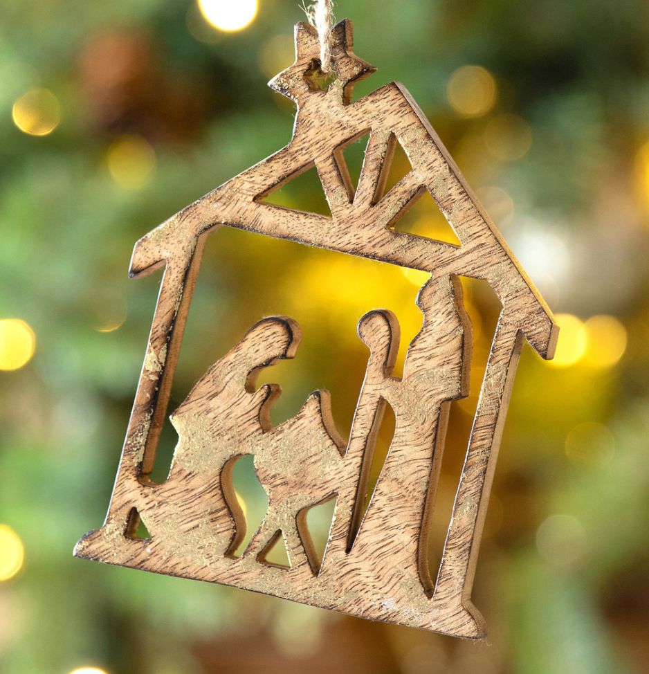 Wooden Carved Nativity Ornament LG