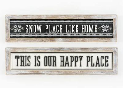 Snow / Happy Place Reversible Wood Framed Sign 37 x 9