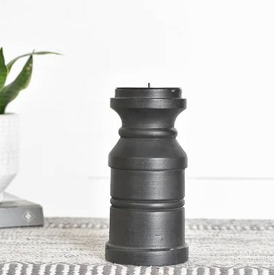 Wood Candle Holder - Black 7.9&quot;