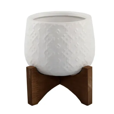 Ceramic Decorative White Pot on Stand 3.5”