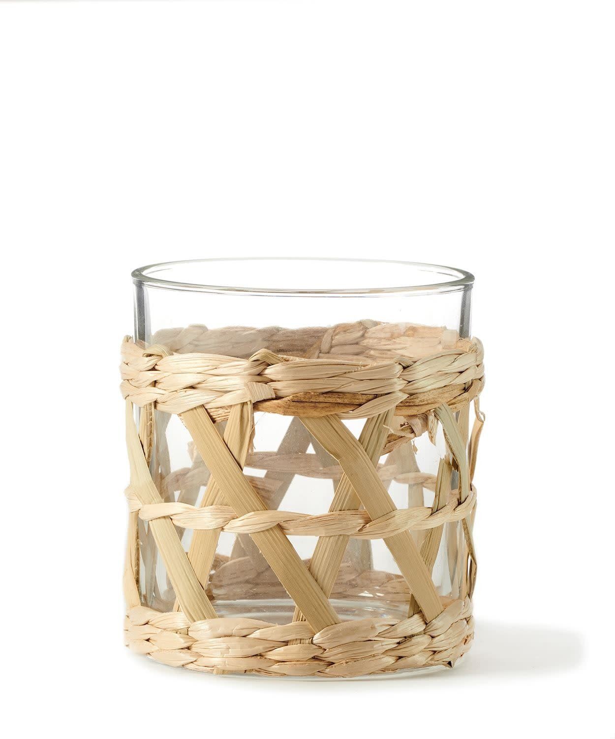Straw &amp; Glass Candle Holder - Small