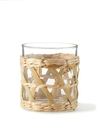 Straw &amp; Glass Candle Holder - Small