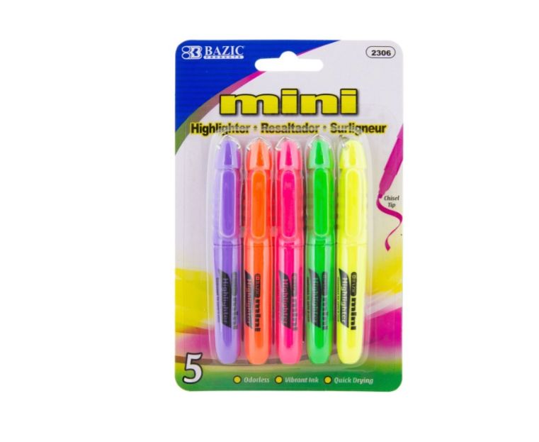 Mini Fluorescent Highlighters 5 ct