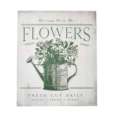 Flowers Embossed Metal on Wood Sign 28.25”