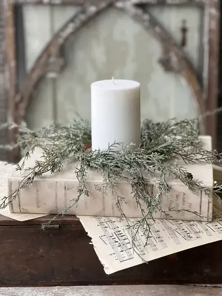 Weeping Cedar Candle Ring - Snow 14&quot;