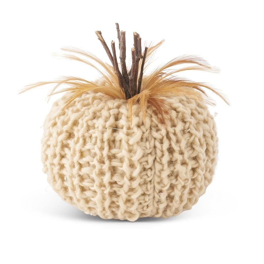 Crochet Pumpkin w/ Wood Stem 5&quot; Cream