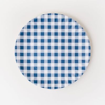 Blue Gingham Melamine Plate 16&quot;