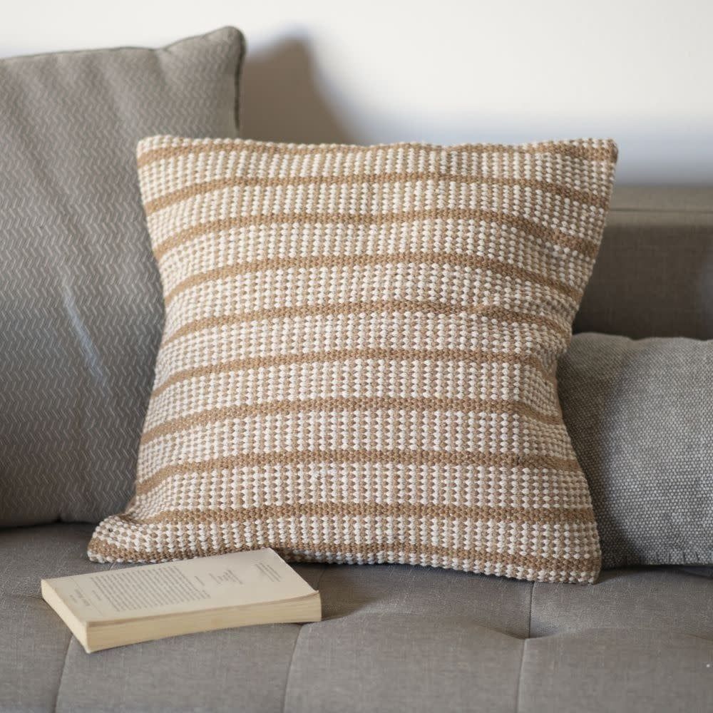 Beige Stripe Cotton Pillow 18 x 18