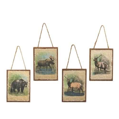 Clearance - Mountain Animal Textured Paper on Wood Ornament 6&quot;