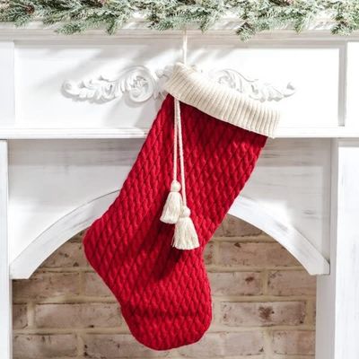 Red Knit Stocking w/ Tassel 22”