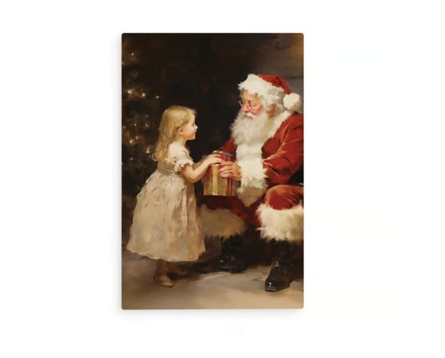 Clearance - Santa With Girl Wooden Postcard 4 x 6