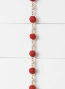 Red Felt Ball / Wood Bead Garland 6’
