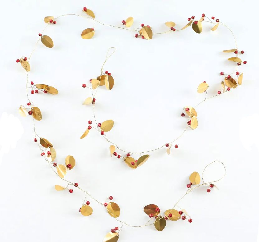 Gold Leaf and Wooden Bead Berry Garland
