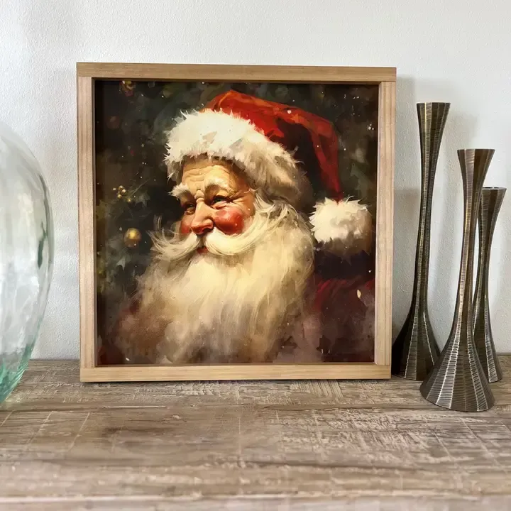 Vintage Santa Sign Wall Art 17x17 Light Oak