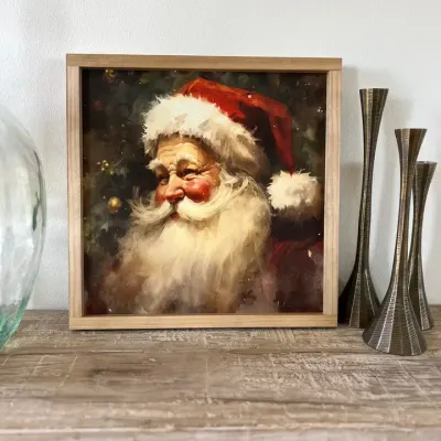 Vintage Santa Sign Wall Art 17x17 Light Oak