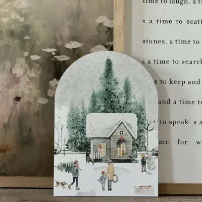 Large Winter House Scene 7x10 Arch