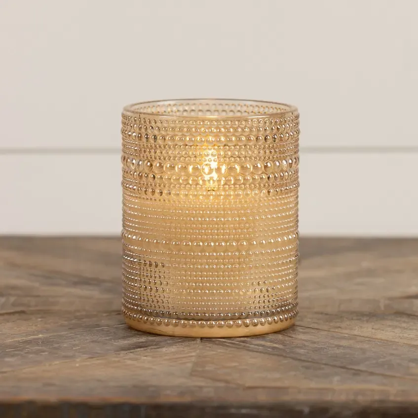 Champagne Dotted Glass 4” LED Candle