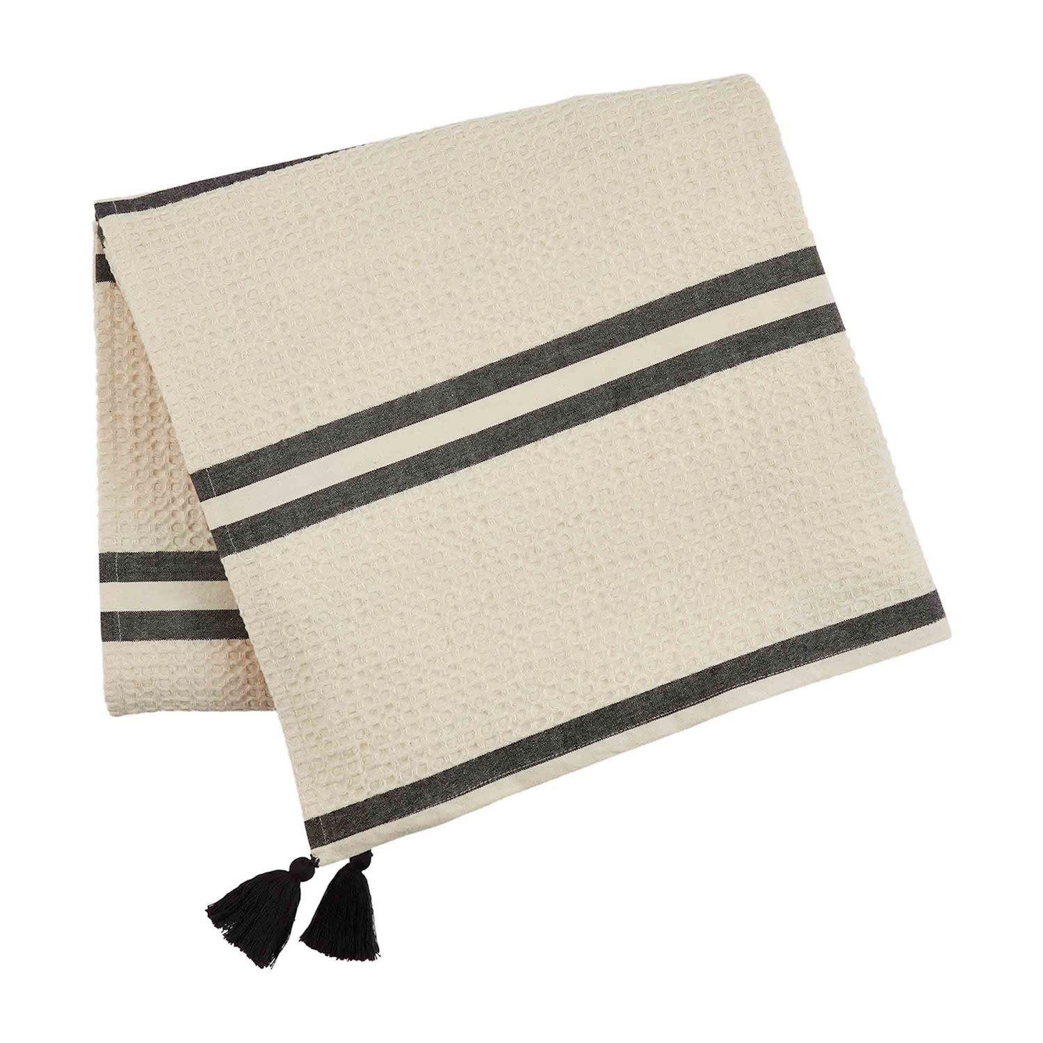Black Waffle / Chambray Stripe Blanket
