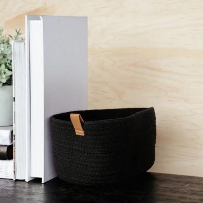 Black Woven Cotton Basket LG 12.5” x 8.5”