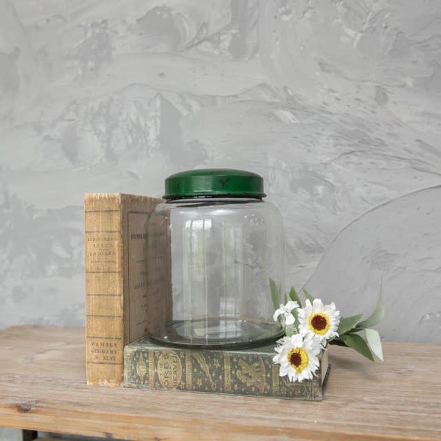 Clear Glass Jar w/ Green Lid 8”