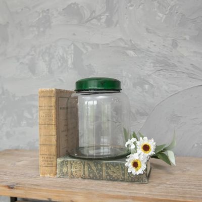 Clear Glass Jar w/ Green Lid 8”