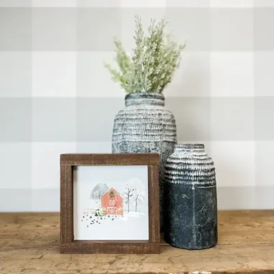 Barn Winter Scene 7 x 7 Dark Walnut