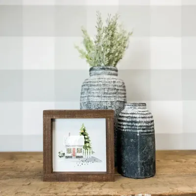 Winter Home Scene 7 x 7 Dark Walnut