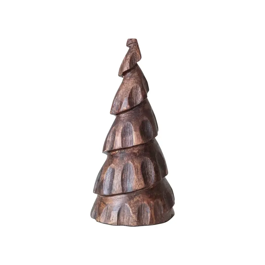 Carved Mango Wood Christmas Tree Burnt Finish