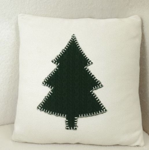 Cream w/Green Tree Crochet Pillow 20”
