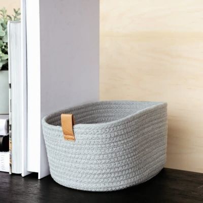 Grey Woven Cotton Basket LG 12.5” x 8.5”
