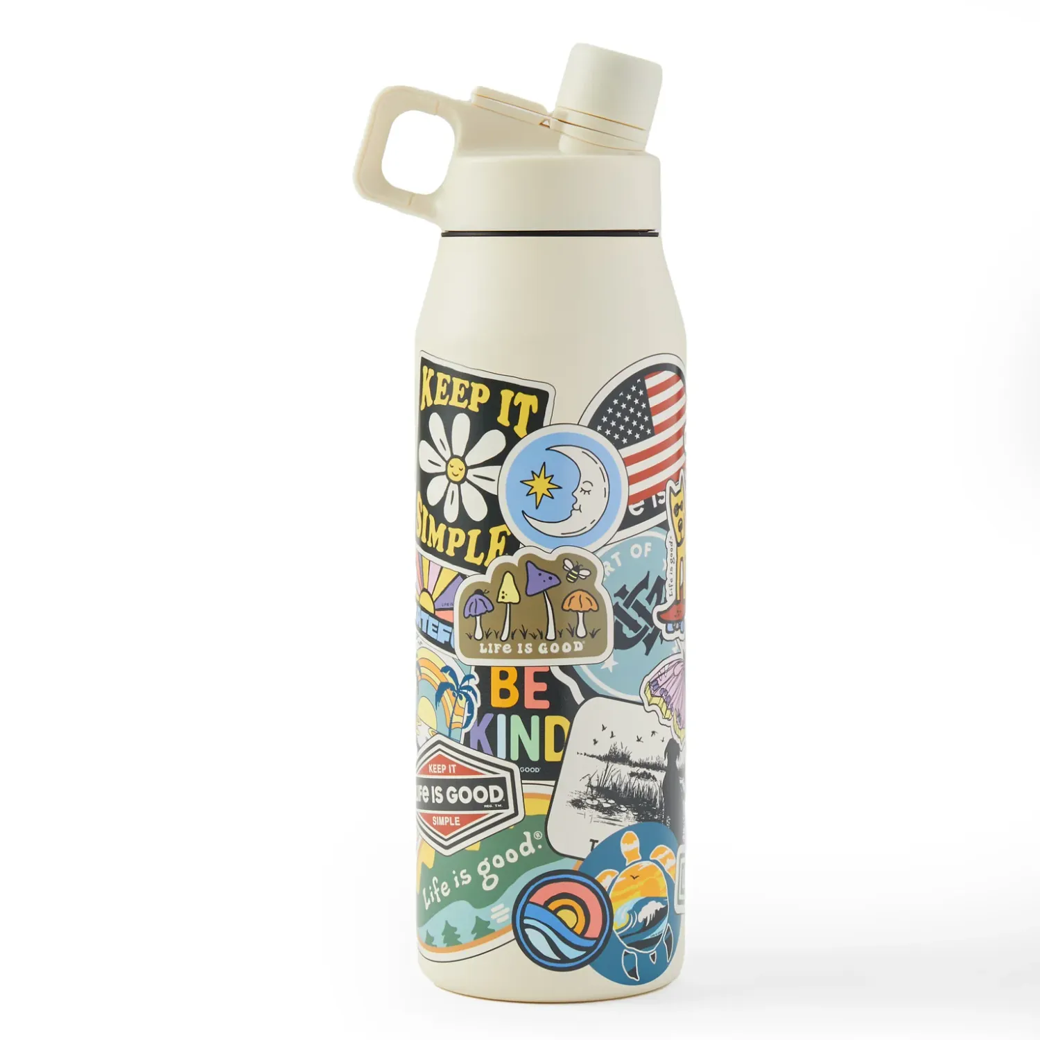 Twist Top Bottle Layered Sticker Collage Sandstone White 32 oz