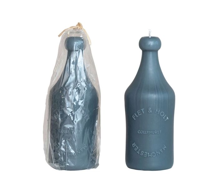 Unscented Embossed Vintage Bottle Shaped Candle, Teal