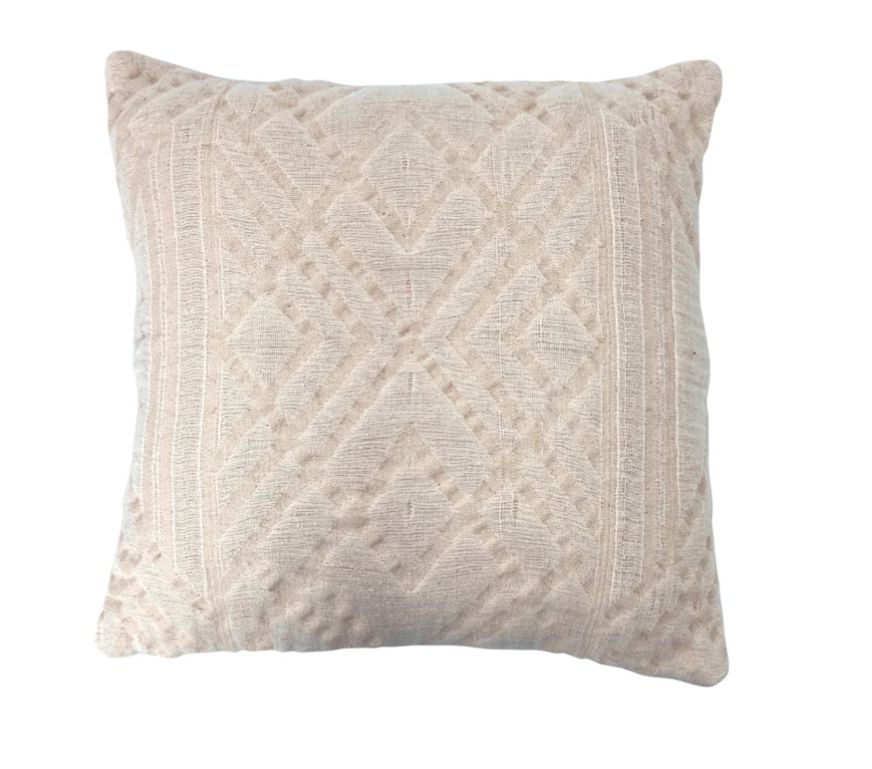 Woven Cotton Jacquard Pillow Cream 18” Square