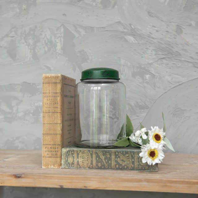 Clear Glass Jar w/ Green Lid 7.5”