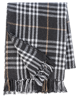 Grey Plaid Woven Throw