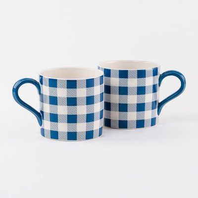 Blue Gingham Mug 6.25”