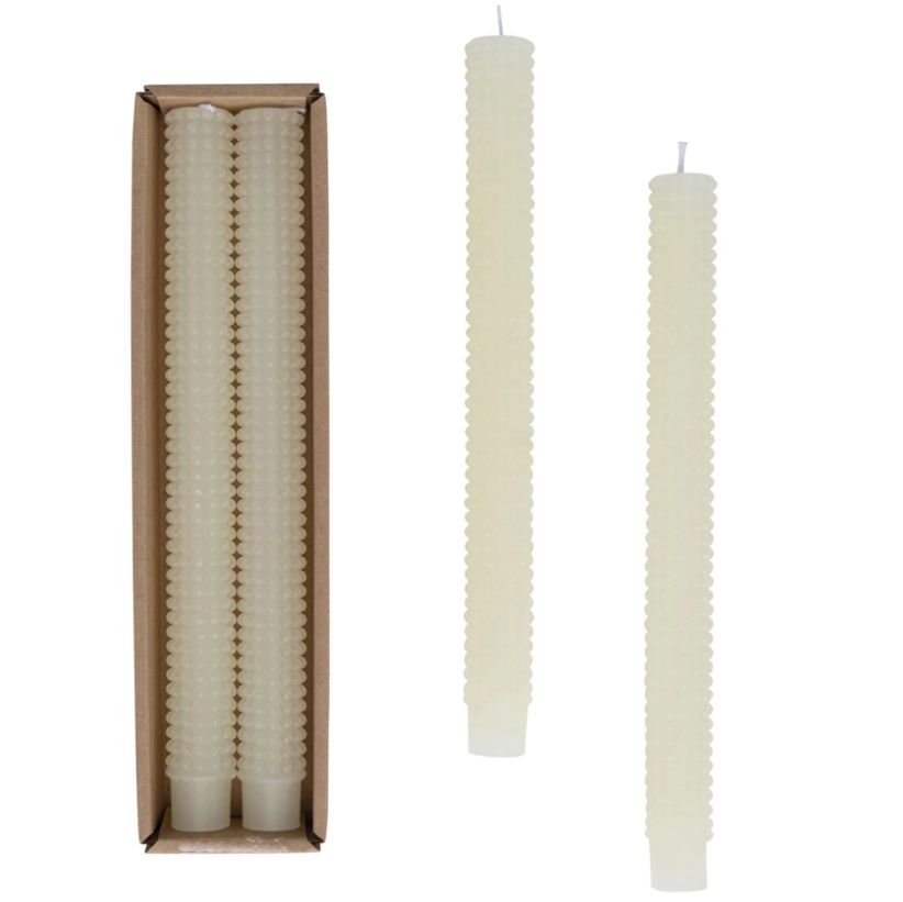 Unscented Hobnail Taper Candles in Box Set of 2 Cream