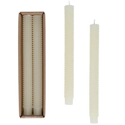 Unscented Hobnail Taper Candles in Box Set of 2 Cream