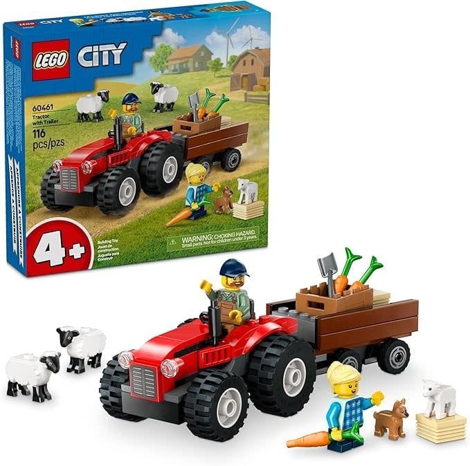 Red Farm Tractor with Trailer &amp; Sheep LEGO
