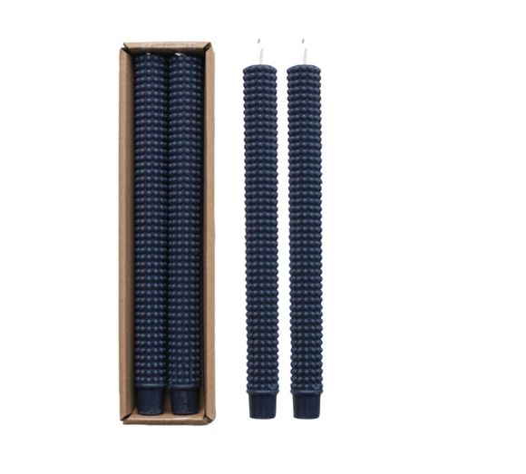 Unscented Hobnail Taper Candles in Box Set of 2 Navy
