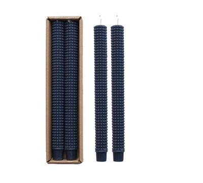 Unscented Hobnail Taper Candles in Box Set of 2 Navy