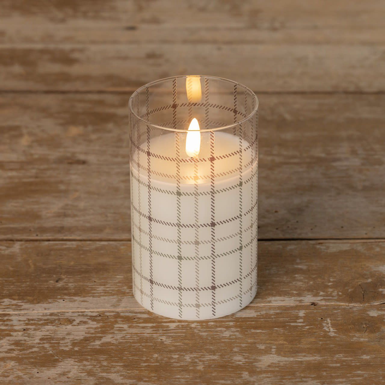 Andri Plaid Glass 3D Flame Candle 5”